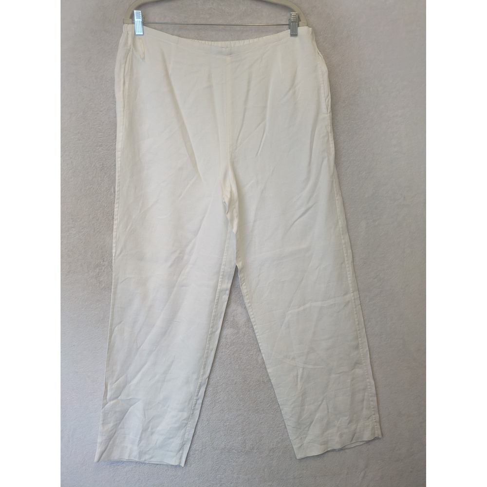 Valerie Stevens Linen Pants Women's Large White Wide Leg Relaxed Summer
